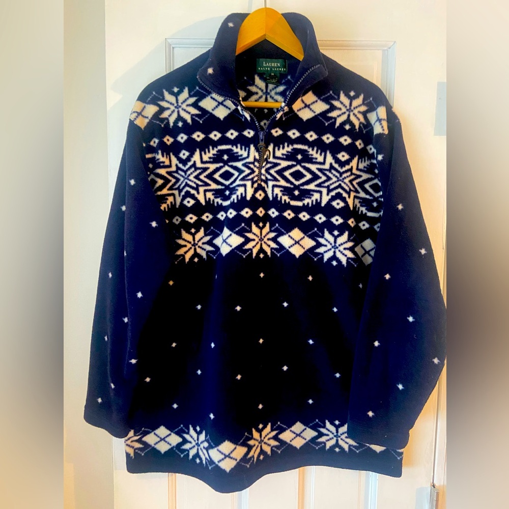 Ralph Lauren fleece quarter zip size M dark blue and white pattern